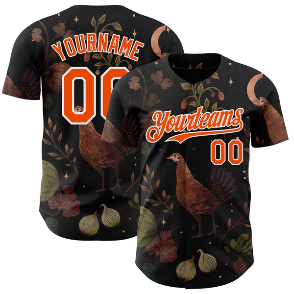 Custom Black Orange-White Episodic Drawing Autumn Garden Authentic Baseball Jersey