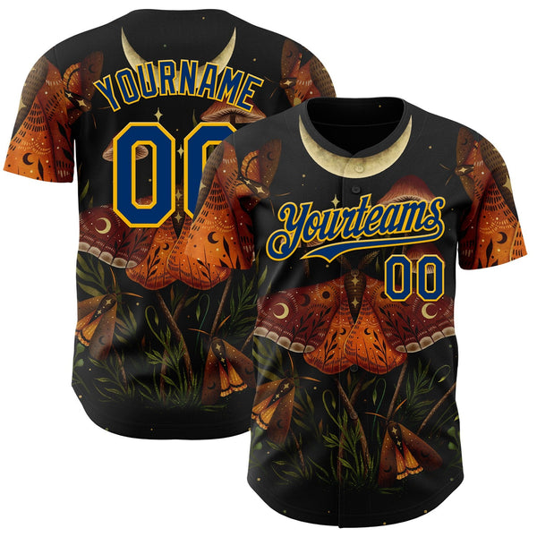 Custom Black US Navy Blue-Gold Episodic Drawing Autumn Light Underwings Authentic Baseball Jersey