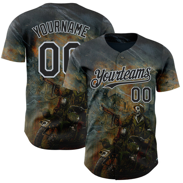 Custom Steel Gray Black-Silver David Lozeau Charging The Front Authentic Baseball Jersey