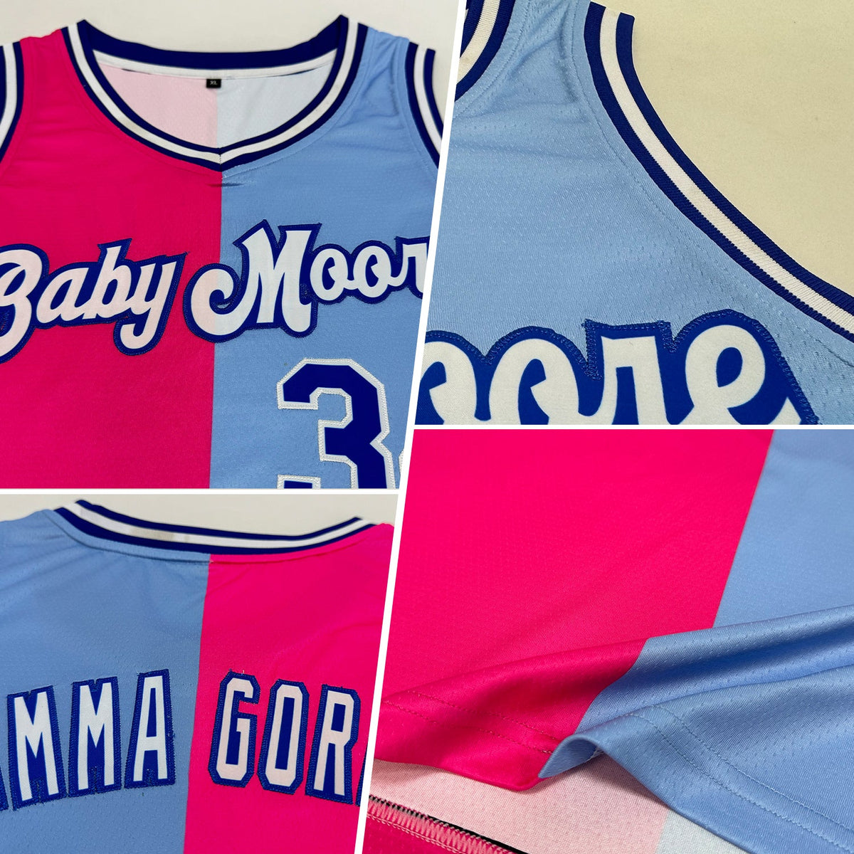 Custom Light Blue Royal-Pink Authentic Split Fashion Basketball Jersey - Back