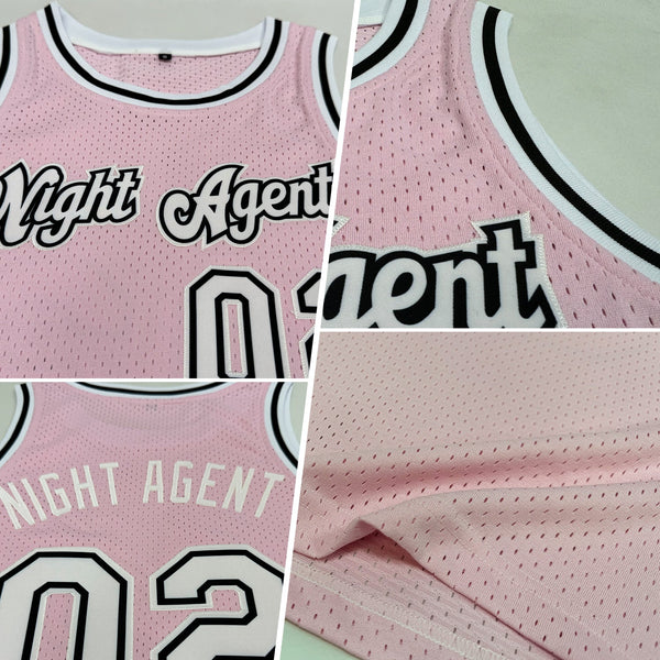 Custom Light Pink White-Black Authentic Throwback Basketball Jersey alternate