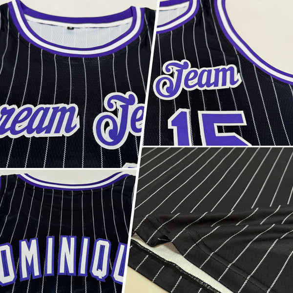 Custom Black White Pinstripe Purple-White Authentic Basketball Jersey alternate