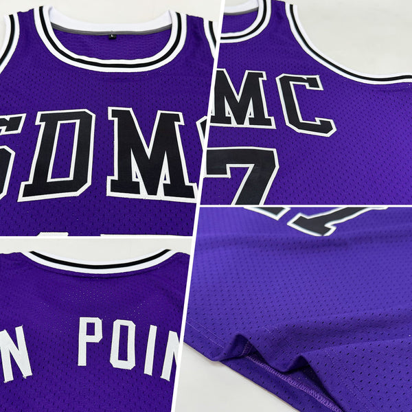 Custom Purple Black-White Authentic Throwback Basketball Jersey alternate