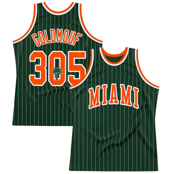 Custom Hunter Green White Pinstripe Orange GREAT STATE OF MIAMI Authentic Basketball Jersey