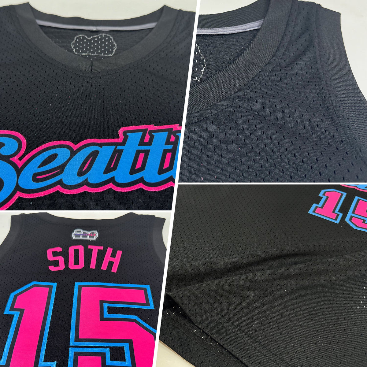 Custom Black Pink-Sky Blue Authentic Throwback Basketball Jersey - Back