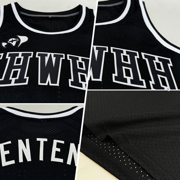 Custom Black Black-White Authentic Throwback Basketball Jersey alternate