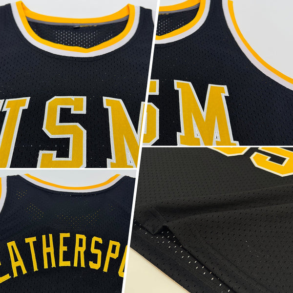 Custom Black Gold-White Authentic Throwback Basketball Jersey alternate
