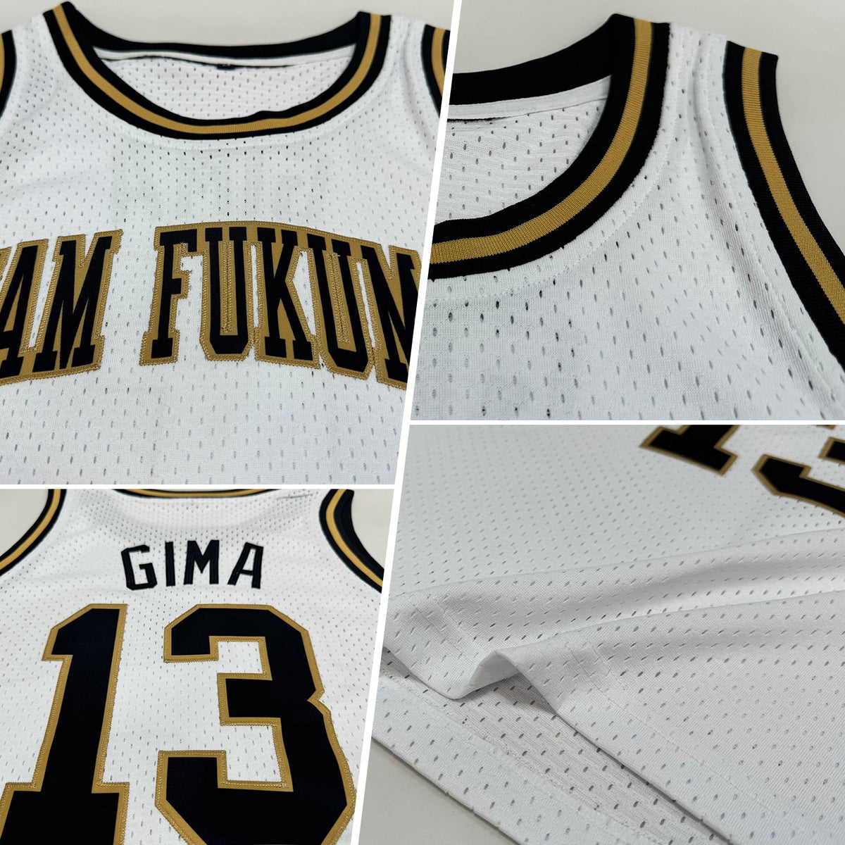 Custom White Black-Old Gold Authentic Throwback Basketball Jersey - Back