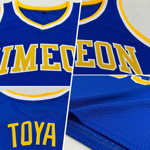 Custom Royal Gold-White Authentic Throwback Basketball Jersey alternate