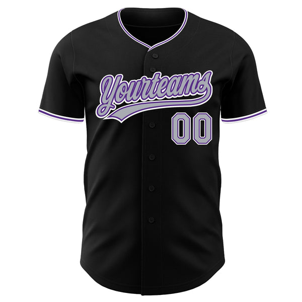 Custom Black Gray Purple-White Authentic Baseball Jersey alternate
