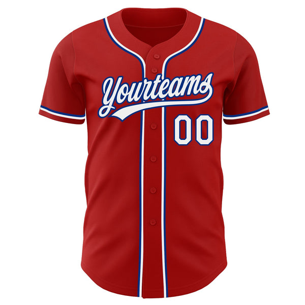 Custom Red White-Royal Authentic Baseball Jersey alternate