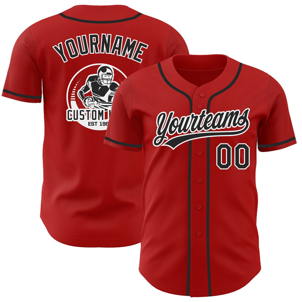 Custom Red Black-White Authentic Baseball Jersey