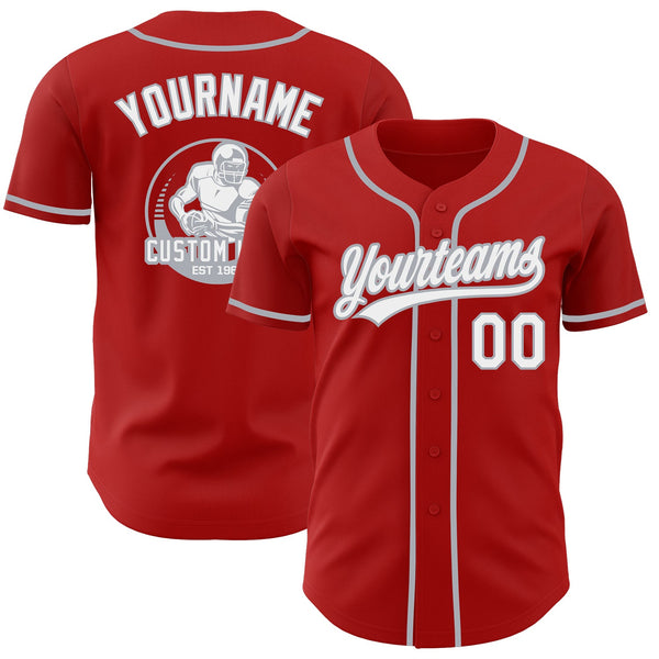 Custom Red White-Gray Authentic Baseball Jersey