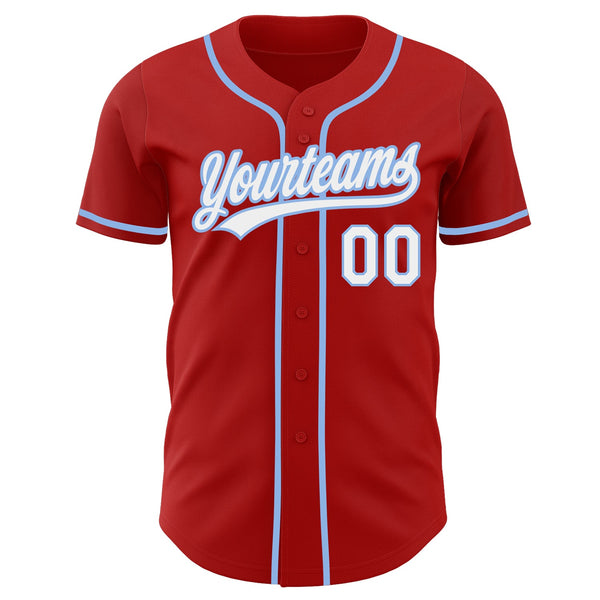 Custom Red White-Light Blue Authentic Baseball Jersey alternate