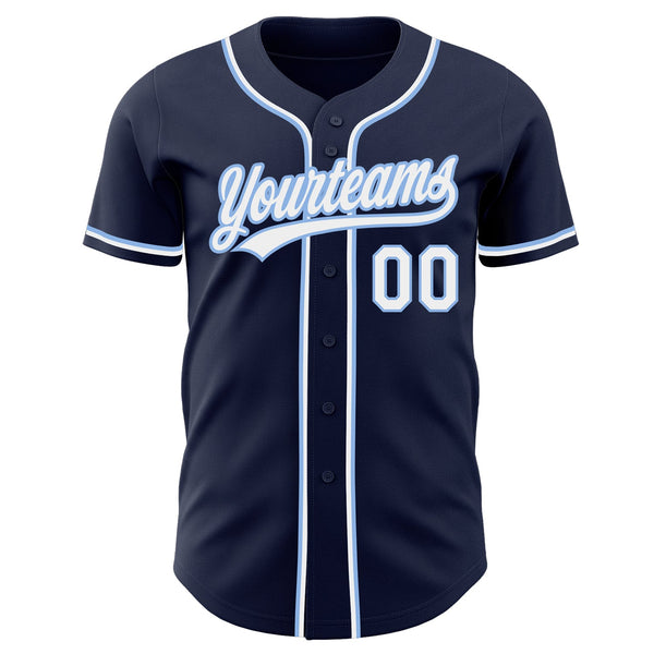 Custom Navy White-Light Blue Authentic Baseball Jersey alternate