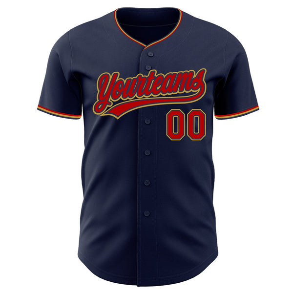 Custom Navy Red-Old Gold Authentic Baseball Jersey alternate