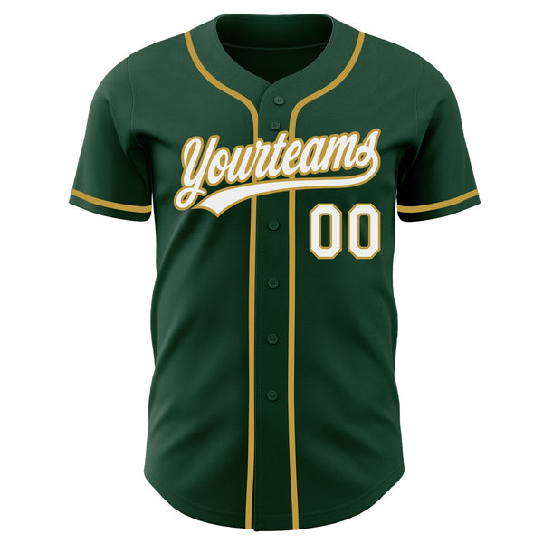 Custom Green White-Old Gold Authentic Baseball Jersey alternate