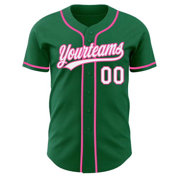 Custom Kelly Green White-Pink Authentic Baseball Jersey alternate