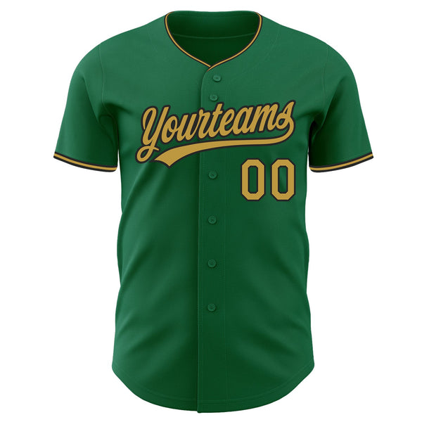 Custom Kelly Green Old Gold-Black Authentic Baseball Jersey alternate