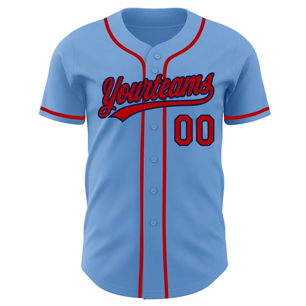 Custom Light Blue Red-Navy Authentic Baseball Jersey alternate