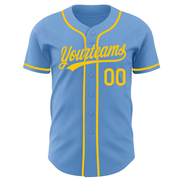 Custom Light Blue-Yellow Authentic Baseball Jersey alternate