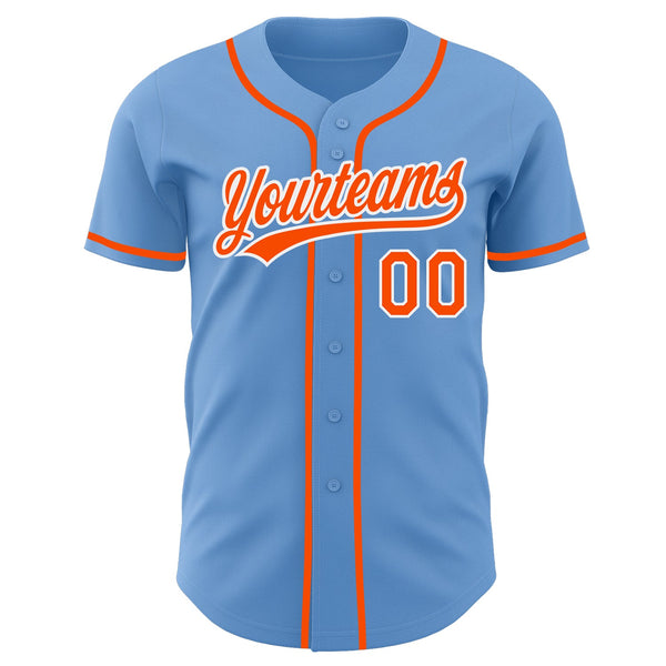 Custom Light Blue Orange-White Authentic Baseball Jersey alternate
