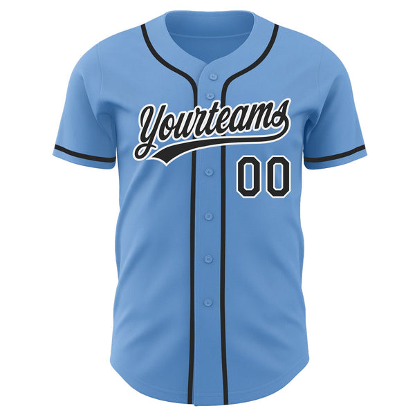 Custom Light Blue Black-White Authentic Baseball Jersey alternate