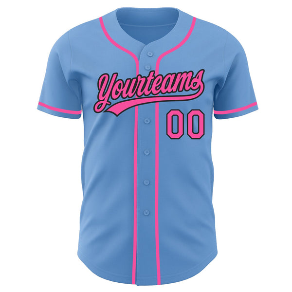 Custom Light Blue Pink-Black Authentic Baseball Jersey alternate