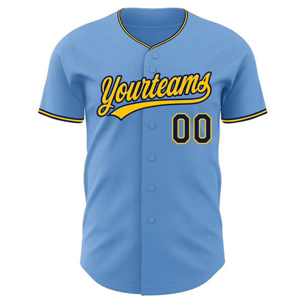 Custom Light Blue Navy-Yellow Authentic Baseball Jersey alternate