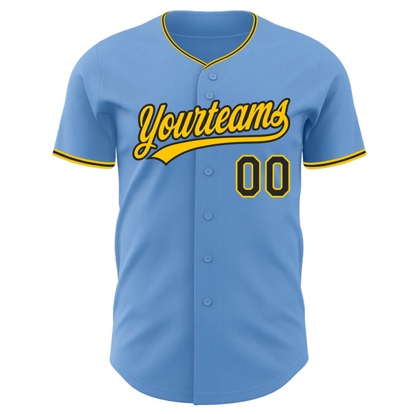 Custom Light Blue Black-Yellow Authentic Baseball Jersey alternate
