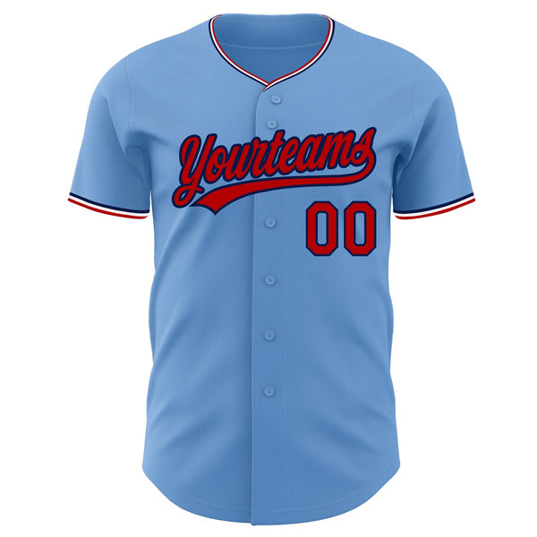 Custom Light Blue Red Navy-White Authentic Baseball Jersey alternate