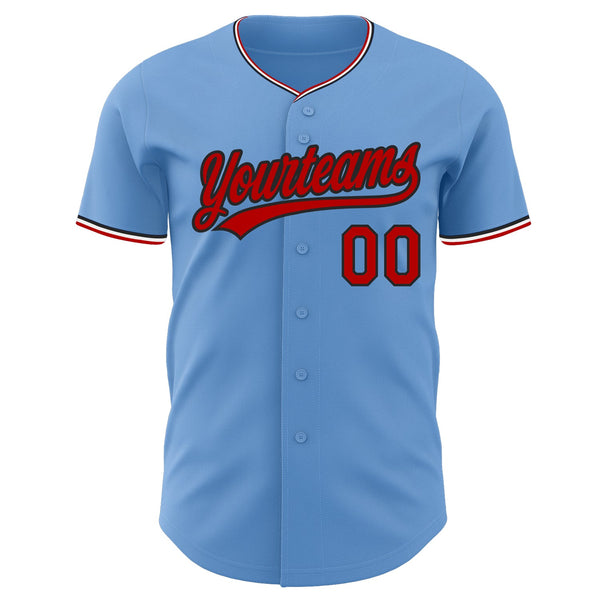 Custom Light Blue Red Black-White Authentic Baseball Jersey alternate