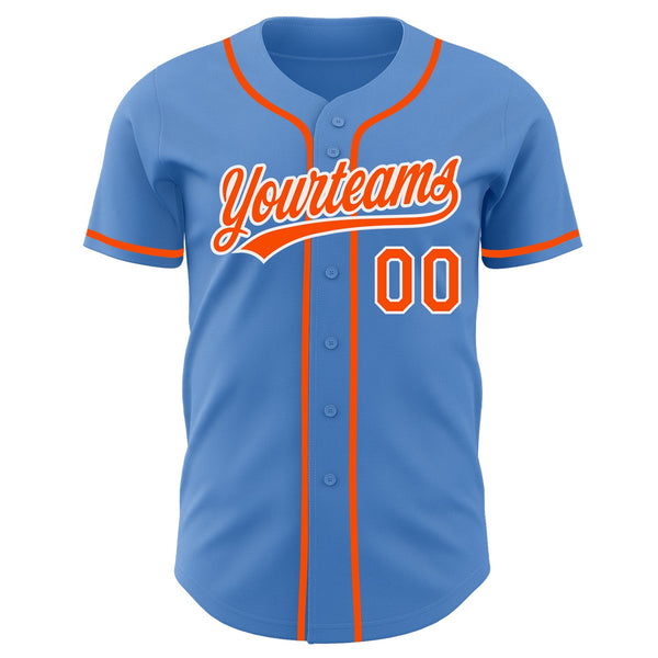 Custom Powder Blue Orange-White Authentic Baseball Jersey alternate