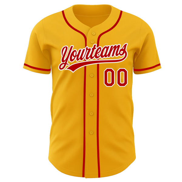 Custom Gold Red-White Authentic Baseball Jersey alternate