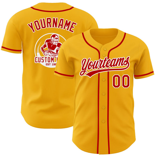 Custom Gold Red-White Authentic Baseball Jersey