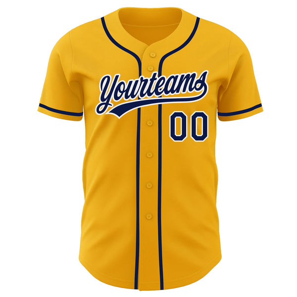 Custom Gold Navy-White Authentic Baseball Jersey alternate