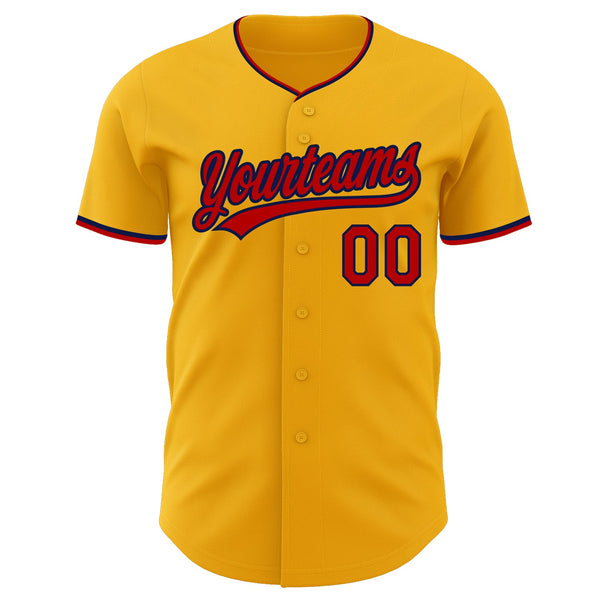 Custom Gold Red-Navy Authentic Baseball Jersey alternate
