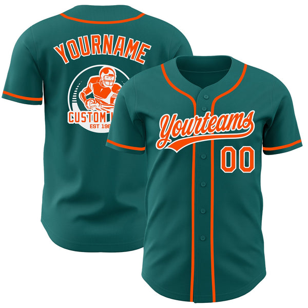 Custom Teal Orange-White Authentic Baseball Jersey