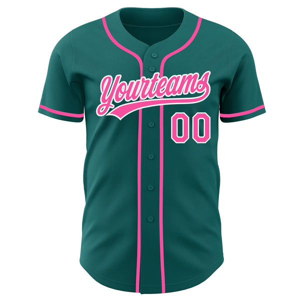 Custom Teal Pink-White Authentic Baseball Jersey alternate