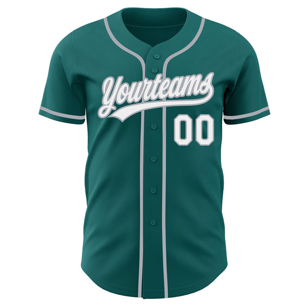 Custom Teal White-Gray Authentic Baseball Jersey alternate