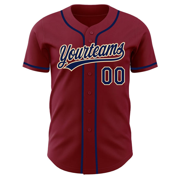 Custom Crimson Navy-Cream Authentic Baseball Jersey alternate