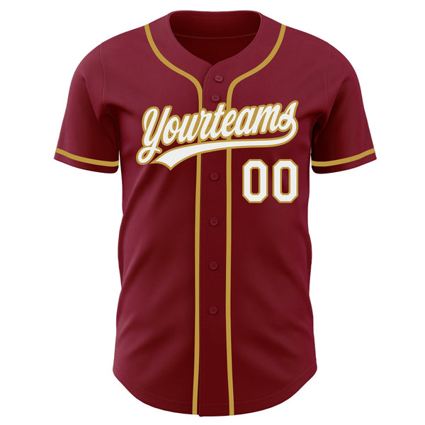 Custom Crimson White-Old Gold Authentic Baseball Jersey alternate