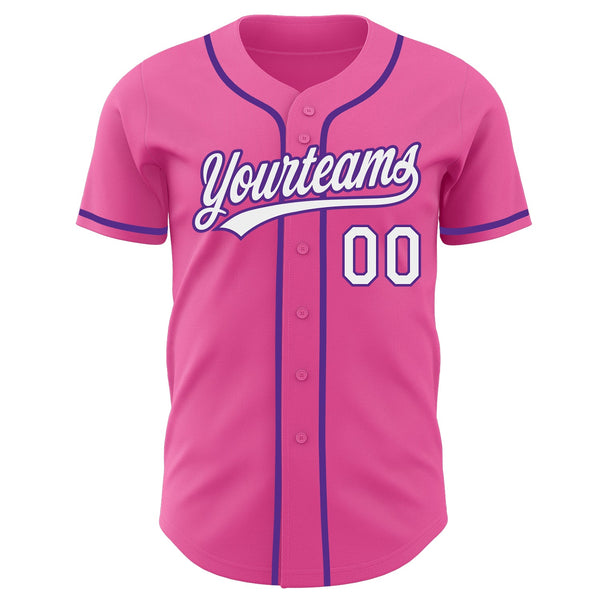 Custom Pink White-Purple Authentic Baseball Jersey alternate