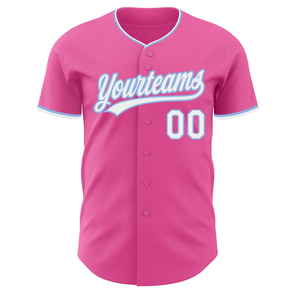 Custom Pink White-Light Blue Authentic Baseball Jersey alternate