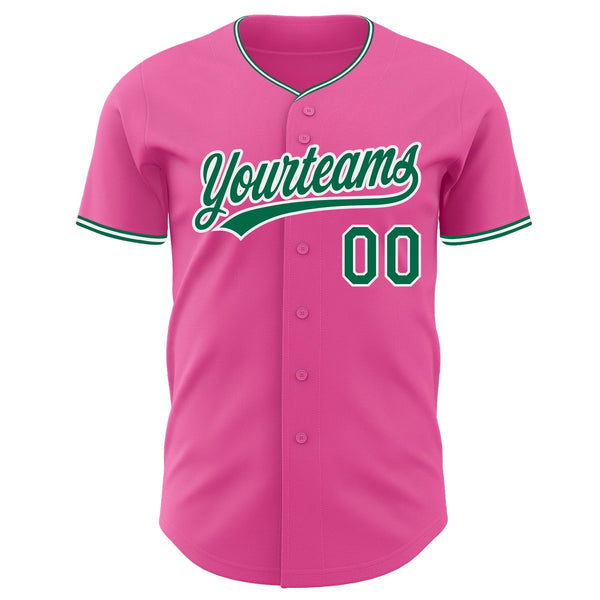 Custom Pink Kelly Green-White Authentic Baseball Jersey alternate