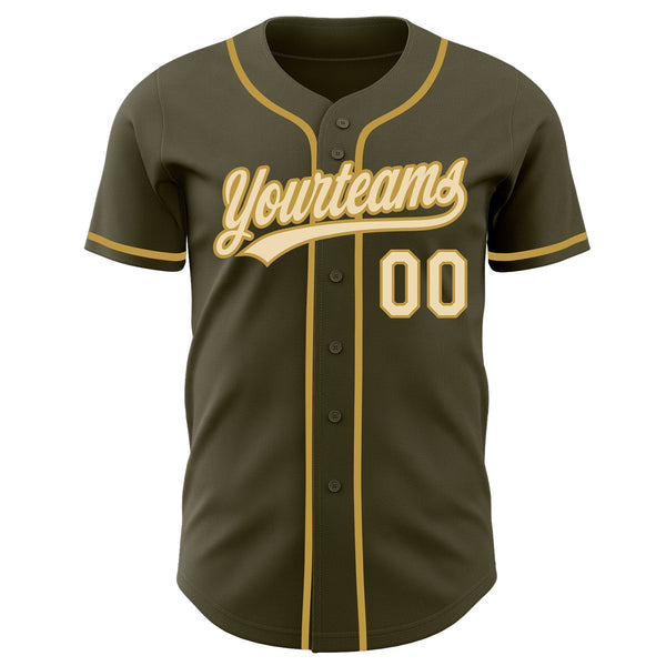 Custom Olive Cream-Old Gold Authentic Baseball Jersey alternate