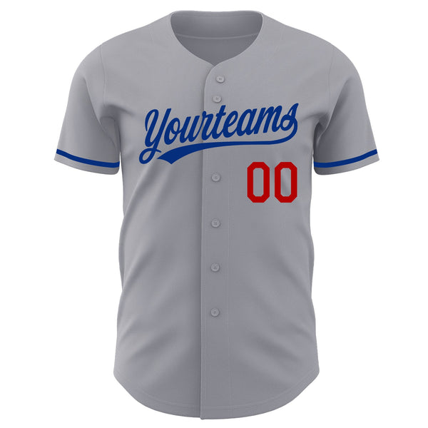 Custom Gray Red-Royal Authentic Baseball Jersey alternate