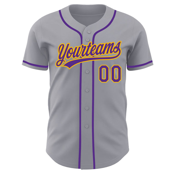 Custom Gray Purple-Gold Authentic Baseball Jersey alternate