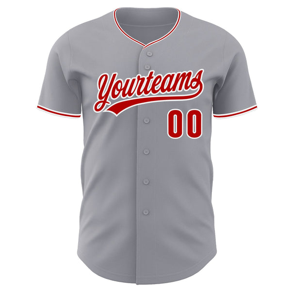 Custom Gray Red-White Authentic Baseball Jersey alternate