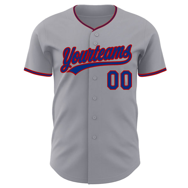 Custom Gray Royal-Red Authentic Baseball Jersey alternate